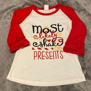 Boutique ruffle sleeve shirt” Most likely to shake the presents” size 4t